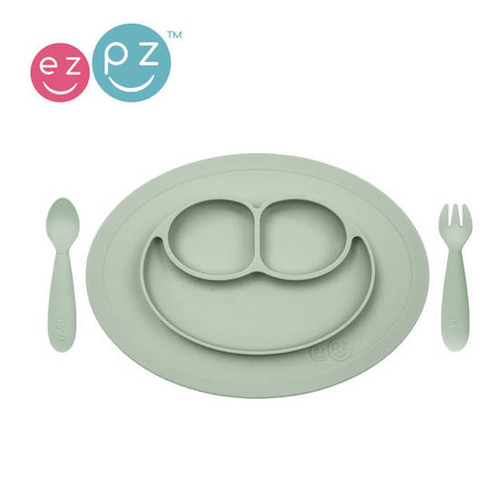 EZPZ Komplet naczyń silikonowych Mini Feeding Set pastelowa zieleń