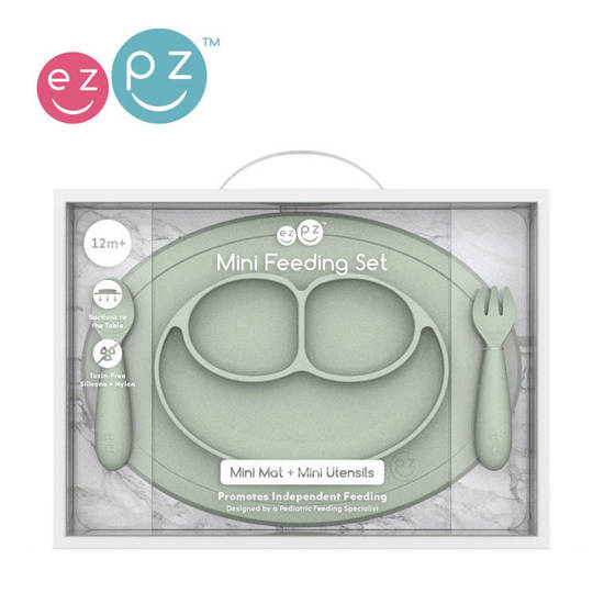 EZPZ Komplet naczyń silikonowych Mini Feeding Set pastelowa zieleń