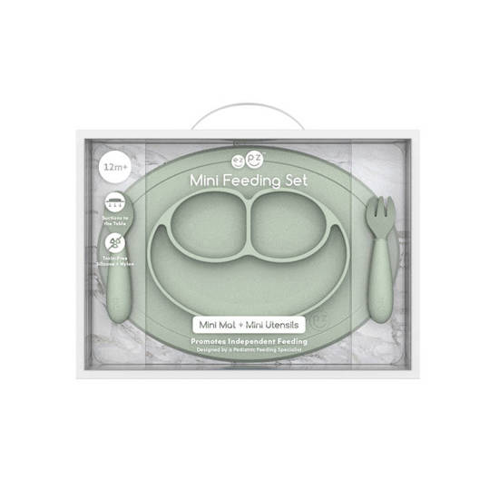 EZPZ Komplet naczyń silikonowych Mini Feeding Set pastelowa zieleń