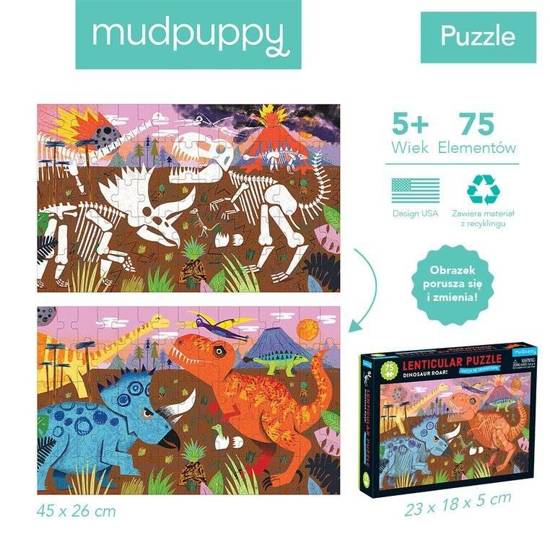 Mudpuppy Puzzle soczewkowe z ruchomym obrazkiem 3D Dinozaury 75 elementów 5+